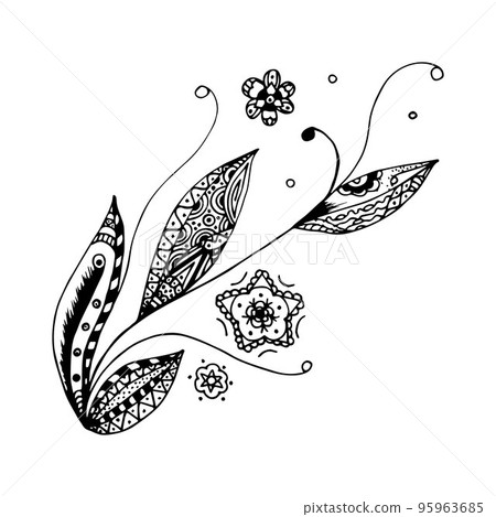 Black and white flowers doodle sketch illustration. Black and white flowers doodle sketch illustration. 95963685