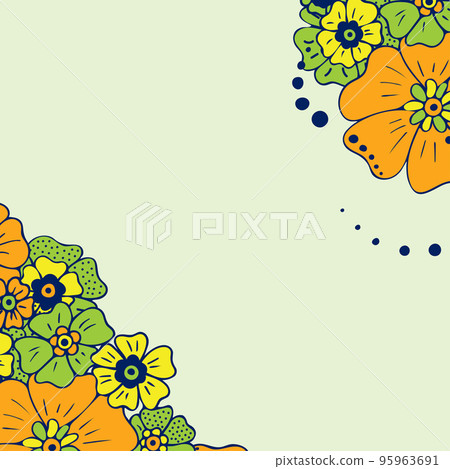 Colored simple flower bouquet on background. Frame with decoration. 95963691