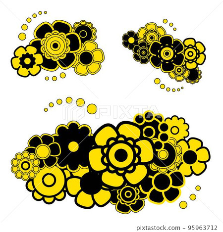 Colored simple flower bouquet on color background. Frame with decoration. 95963712