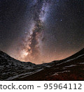 Milky Way and Starry Sky in the Mountains. Milky way galaxy. Long exposure photograph.With grain. 95964112