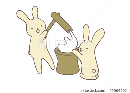 Rabbit making mochi Rabbit making mochi 95964302