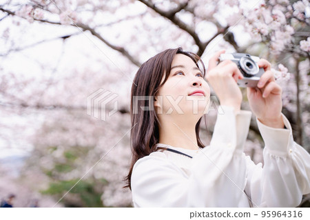 櫻花和一個年輕女子 95964316