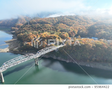 岐阜縣昭川市三寶路大壩無人機航拍的秋葉 95964422