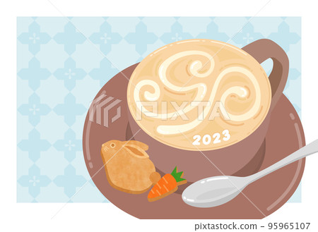 New Year's card 2023 rabbit rabbit latte art cream 95965107