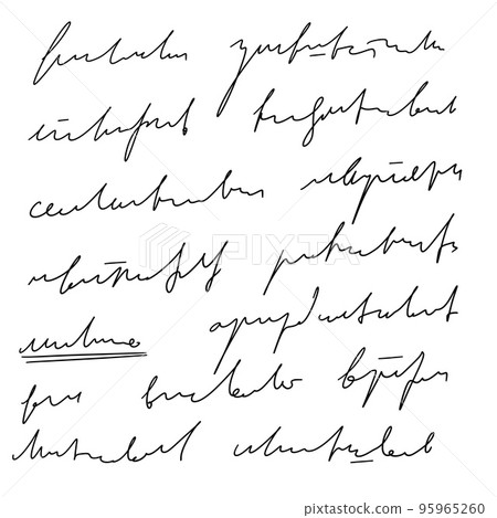 Handwritten Unreadable illegible text. Abstract handwriting of fictional language. Handwritten Unreadable illegible text. Abstract handwriting of fictional language. 95965260