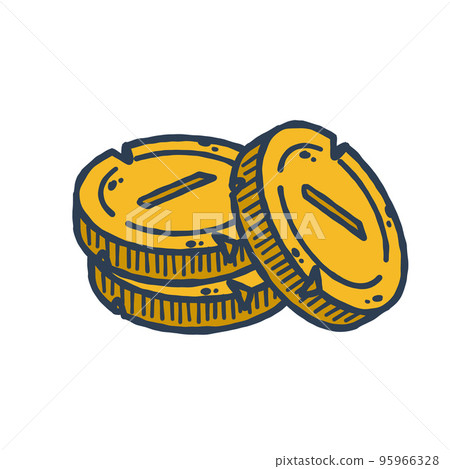 PIle of gold coins. Outline cartoon Icon of money and treasure. Concept of earnings and wealth. PIle of gold coins. Outline cartoon Icon of money and treasure. Concept of earnings and wealth. 95966328