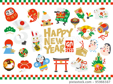 New year's lucky charm icon set 95966387
