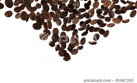 coffee beans falling down isolated on white background.  coffee beans falling down isolated on white background.  95967263