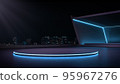Showroom futuristic style for product show with night city background. 95967276