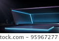 Showroom futuristic style for product show with night city background. 95967277