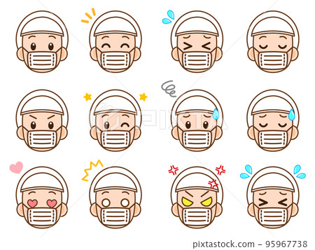 戴著衛生帽的食品加工人員的情緒和悲傷面對圖標圖 2 95967738