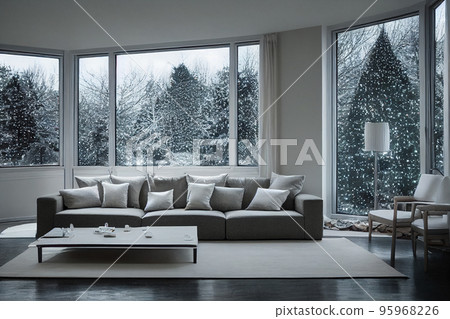 Living room home interior with christmas tree Living room home interior with christmas tree 95968226
