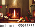 Living room home interior with christmas tree and fireplace 95968235