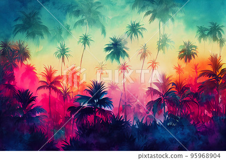 Beautiful sunset tropical beach with palm tree and pink sky for travel and vacation in holiday relax time Beautiful sunset tropical beach with palm tree and pink sky for travel and vacation in holiday relax time 95968904