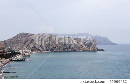Cape Alchak-Kaya, Sudak, Crimea. Picturesque place in Sudak, mountains and sea. 95969482