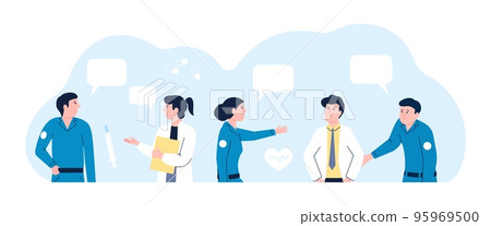 Paramedic and doctor flat cartoon characters. Doctors appointment, nurse paramedics staff. Modern medical people chat, young ambulance recent vector team Paramedic and doctor flat cartoon characters. Doctors appointment, nurse paramedics staff. Modern medical people chat, young ambulance recent vector team 95969500