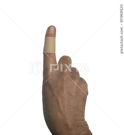hand with a band-aid on the finger hand with a band-aid on the finger 95969920