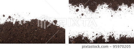 Pile heap of soil isolated on white background with copy space for your text. Top view 95970205
