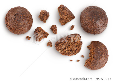 chocolate cookie with kerob and nuts isolated on white background. Healthy food, gluten-free, flour-free. Top view with copy space for your text chocolate cookie with kerob and nuts isolated on white background. Healthy food, gluten-free, flour-free. Top view with copy space for your text 95970247