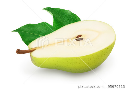 Green pear fruit half isolated on white background with full depth of field 95970313