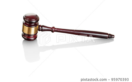 Lustrous Wooden Gavel on White Background. 95970393
