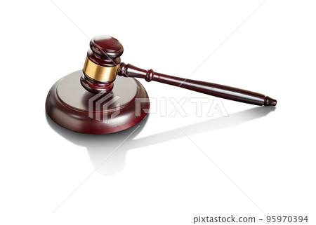 Lustrous Wooden Gavel and Sound Block on White Background. 95970394