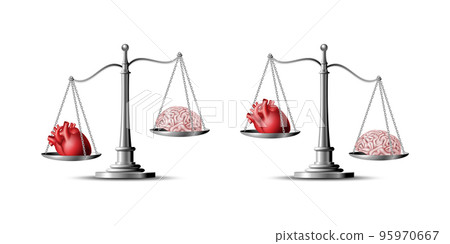 Heart and brain on scales conceptual balance 95970667
