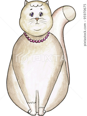 Watercolour hand drawn cat illustration 95970675