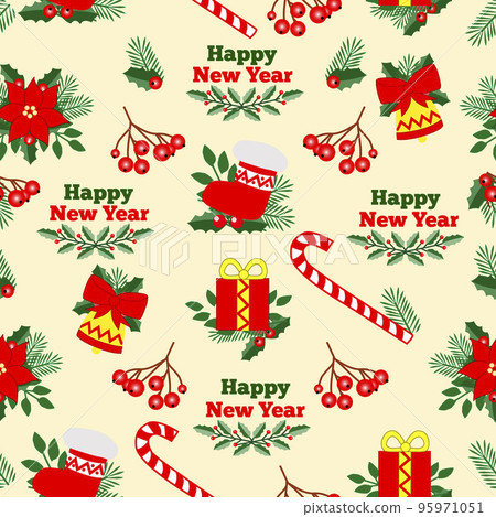 Christmas pattern with Santa Claus. Illustration for textile. Seamless pattern for New Year. Holiday pattern. Bright illustration. Christmas pattern with Santa Claus. Illustration for textile. Seamless pattern for New Year. Holiday pattern. Bright illustration. 95971051