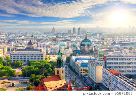 Aerial view of Berlin, modern buildings, St. Nicholas Church and The Berlin Cathedral, Germany Aerial view of Berlin, modern buildings, St. Nicholas Church and The Berlin Cathedral, Germany 95971095