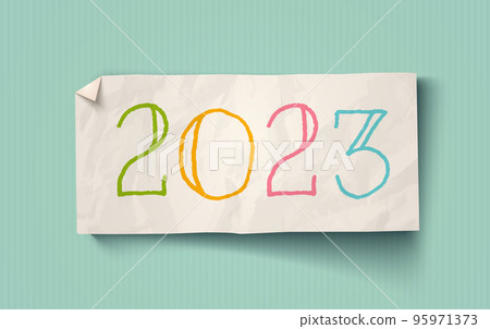 Vector vintage white paper on vintage cardboard background with text 2023. Vector vintage white paper on vintage cardboard background with text 2023. 95971373