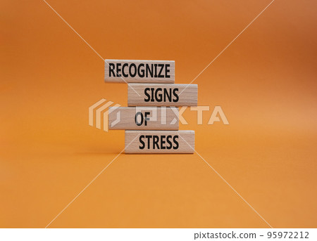 Recognize Signs of Stress symbol. Concept words Recognize Signs of Stress on wooden blocks. Beautiful orange background. Medicine and Business and Recognize Signs of Stress concept. Copy space Recognize Signs of Stress symbol. Concept words Recognize Signs of Stress on wooden blocks. Beautiful orange background. Medicine and Business and Recognize Signs of Stress concept. Copy space 95972212