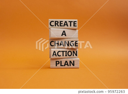 Create a change action plan symbol. Business Concept words Create a change action plan on wooden blocks. Beautiful orange background. Business and Create a change action plan concept. Copy space Create a change action plan symbol. Business Concept words Create a change action plan on wooden blocks. Beautiful orange background. Business and Create a change action plan concept. Copy space 95972263