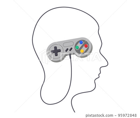 Game addict, bad habit of playing computer games. Joystick concept. Vector illustration. Game addict, bad habit of playing computer games. Joystick concept. Vector illustration. 95972848