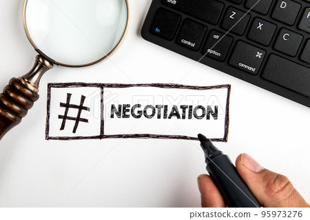 Negotiation Partnership, Corporate Business Concept. Computer keyboard on the office table 95973276
