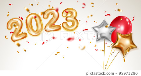 Festive Christmas background with foil balloons numbers 2023 95973280