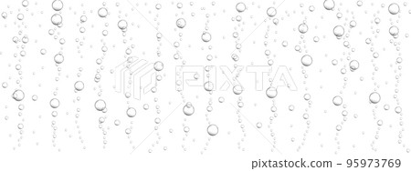 Transparent bubbles background. Fizzy drink, carbonated water, seltzer, beer, soda, champagne or sparkling wine texture. Underwater air stream in ocean, sea or aquarium 95973769