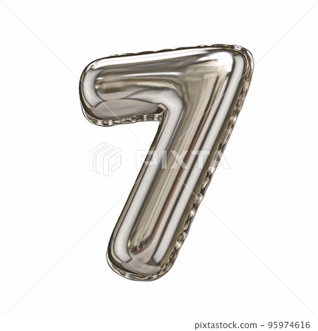 Silver foil balloon font number 7 SEVEN 3D 95974616