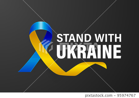 Stand with Ukraine. Anti War Call with the Smbol of Peace with Blue and Yellow Silk Ribbon. Ukranian Flag Colors. Struggle, Protest, Support Ukraine, Slogan. Vector Illustration Stand with Ukraine. Anti War Call with the Smbol of Peace with Blue and Yellow Silk Ribbon. Ukranian Flag Colors. Struggle, Protest, Support Ukraine, Slogan. Vector Illustration 95974767