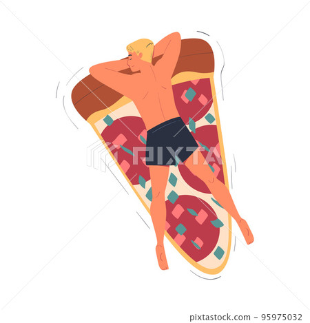 Man Character Floating on Air Mattress in Swimming Pool Vector Illustration 95975032