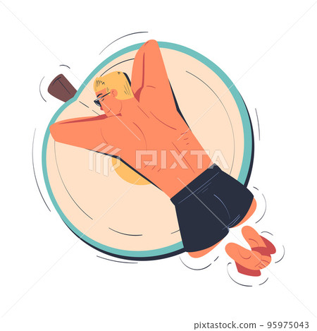 Man Character in Sunglasses Floating on Air Mattress in Swimming Pool Vector Illustration Man Character in Sunglasses Floating on Air Mattress in Swimming Pool Vector Illustration 95975043