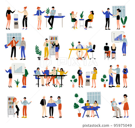 People Office Worker and Business Employees at Work Performing Their Duty Big Vector Set 95975049