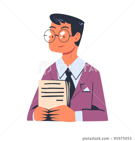Man Character in Glasses as Member of Negotiation at Negotiating Table Vector Illustration Man Character in Glasses as Member of Negotiation at Negotiating Table Vector Illustration 95975055