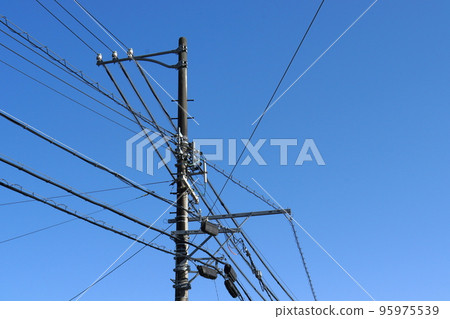 Wire and telephone pole Wire and telephone pole 95975539