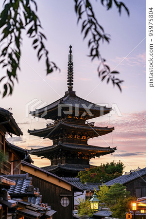[京都府] 黃昏染紅的東山象徵的八坂塔 95975804