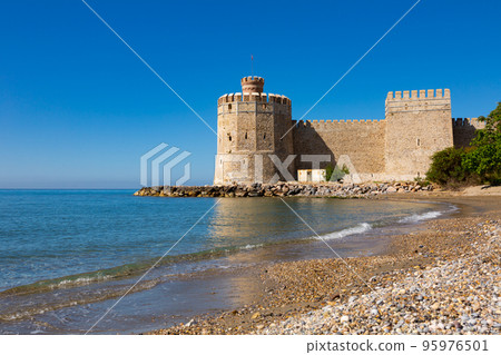 Ancient fortified Mamure Castle on shore of Mediterranean Sea near Anamur Ancient fortified Mamure Castle on shore of Mediterranean Sea near Anamur 95976501