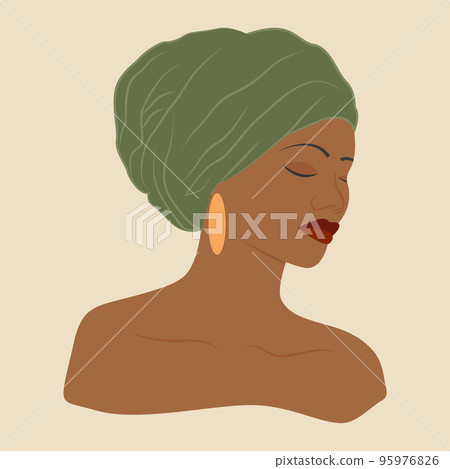 Portrait of beautiful African woman with earring illustration. Portrait of beautiful African woman with earring illustration. 95976826