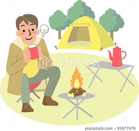 坐在戶外篝火前的年輕人 95977476
