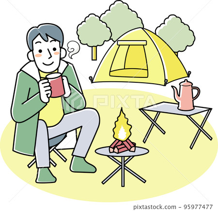 坐在戶外篝火前的年輕人 坐在戶外篝火前的年輕人 95977477