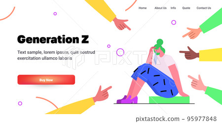 depressed girl student being bullied surrounded by hands fingers mocking her peer violence bullying generation z depressed girl student being bullied surrounded by hands fingers mocking her peer violence bullying generation z 95977848